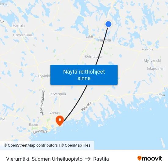 Vierumäki, Suomen Urheiluopisto to Rastila map