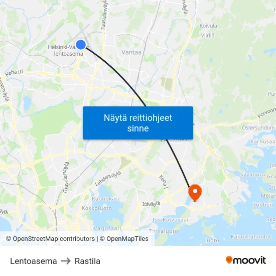 Lentoasema to Rastila map