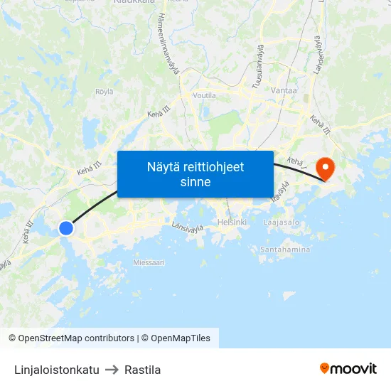 Linjaloistonkatu to Rastila map