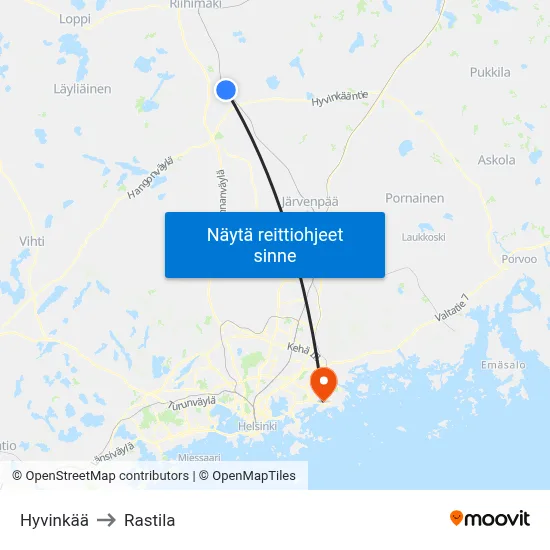 Hyvinkää to Rastila map