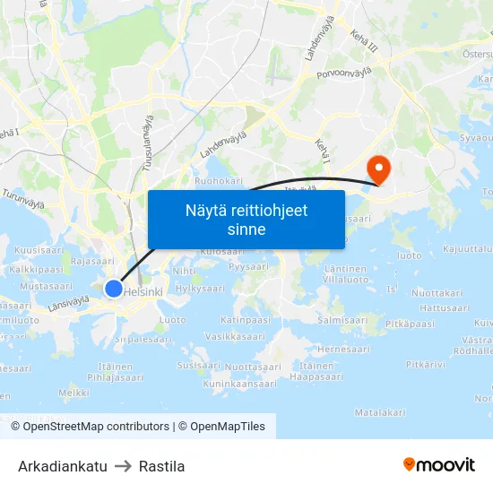 Arkadiankatu to Rastila map