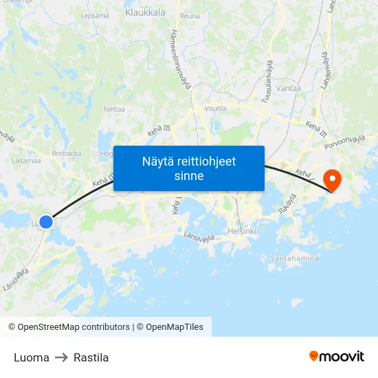 Luoma to Rastila map