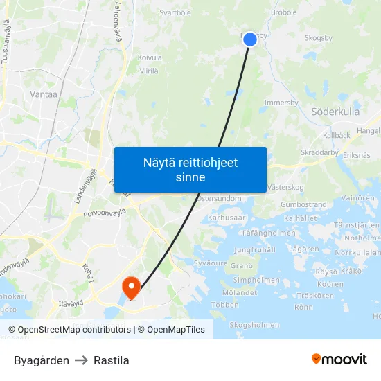 Byagården to Rastila map