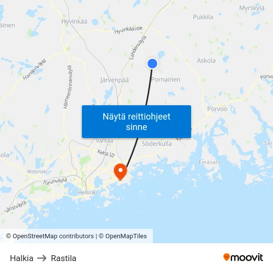 Halkia to Rastila map