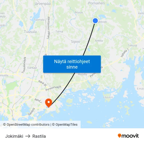 Jokimäki to Rastila map