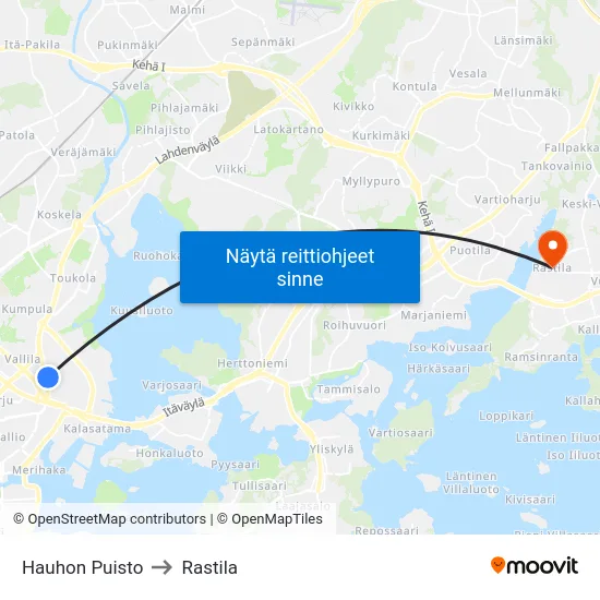 Hauhon Puisto to Rastila map