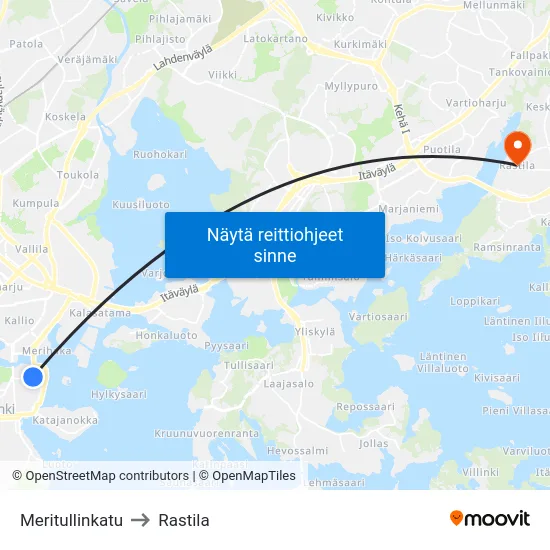 Meritullinkatu to Rastila map