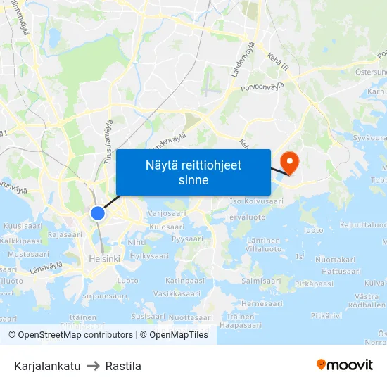Karjalankatu to Rastila map