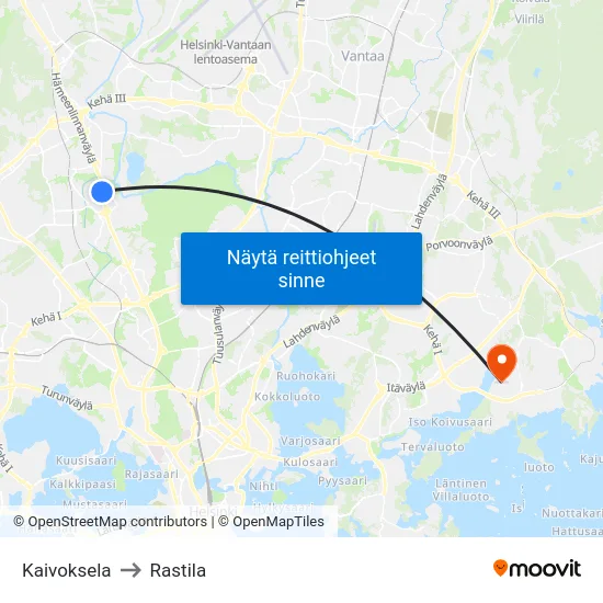 Kaivoksela to Rastila map