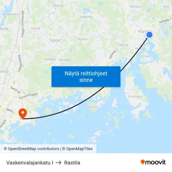 Vaskenvalajankatu I to Rastila map