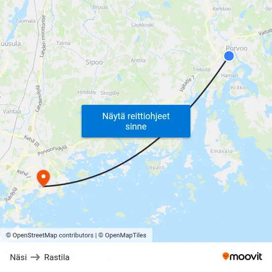 Näsi to Rastila map