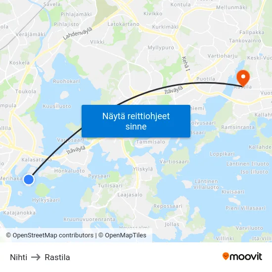Nihti to Rastila map