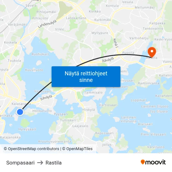 Sompasaari to Rastila map