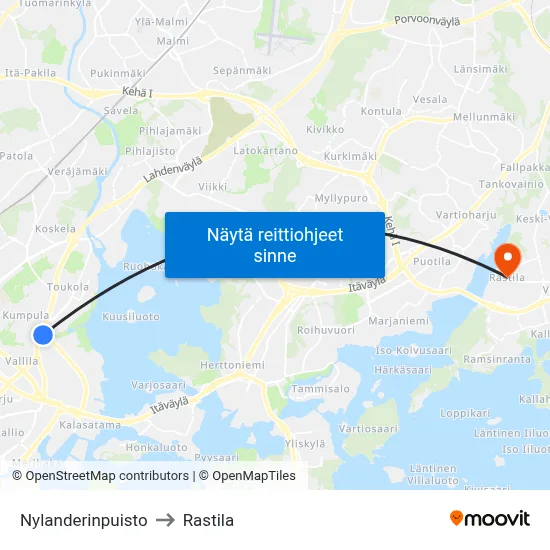 Nylanderinpuisto to Rastila map