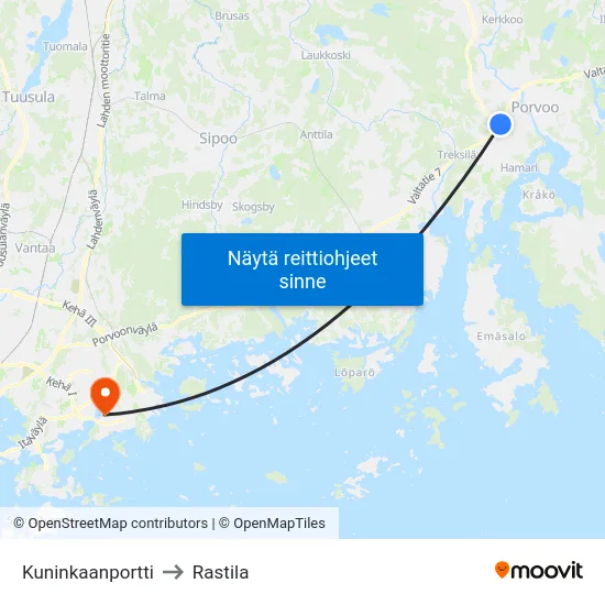 Kuninkaanportti to Rastila map