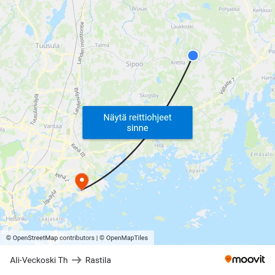 Ali-Veckoski Th to Rastila map