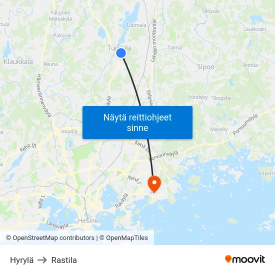 Hyrylä to Rastila map