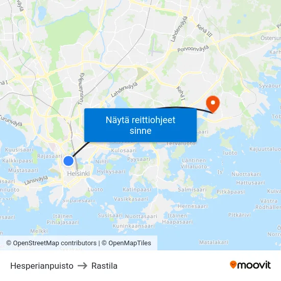 Hesperianpuisto to Rastila map