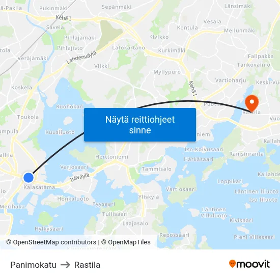 Panimokatu to Rastila map