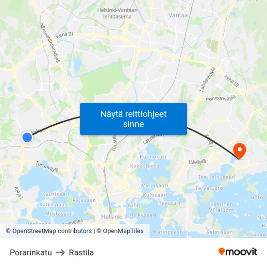 Porarinkatu to Rastila map