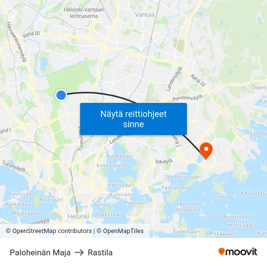Paloheinän Maja to Rastila map