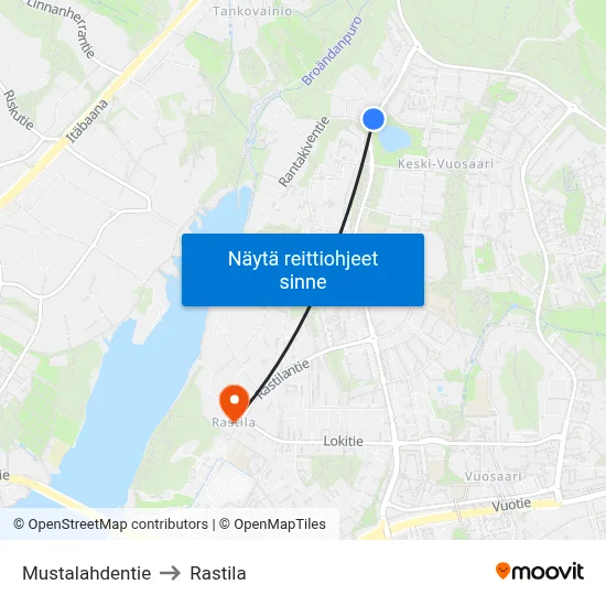 Mustalahdentie to Rastila map