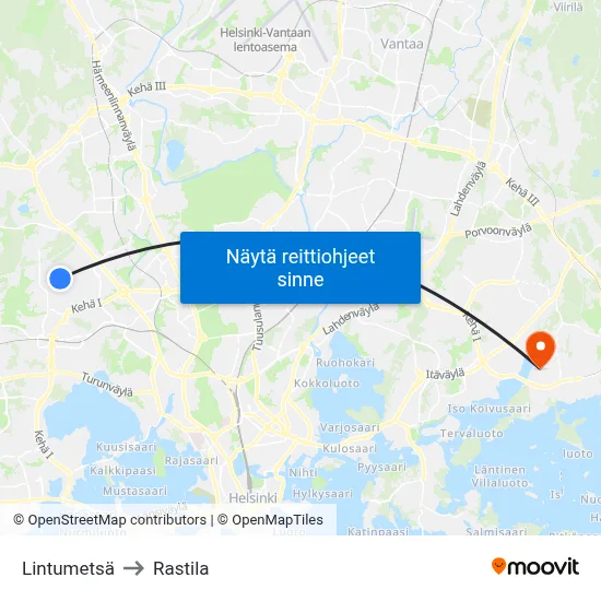 Lintumetsä to Rastila map