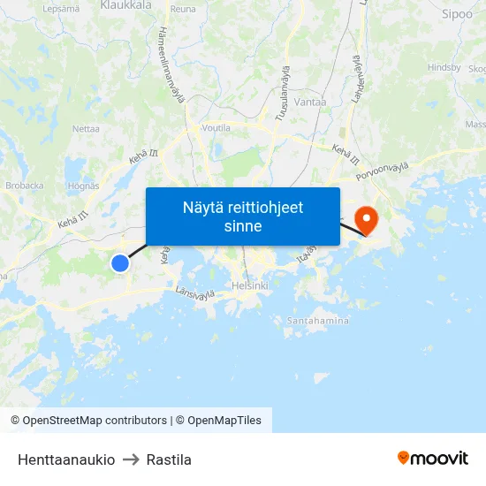 Henttaanaukio to Rastila map