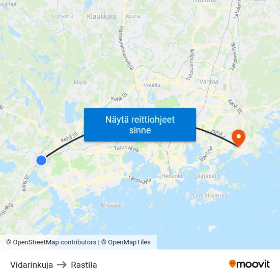 Vidarinkuja to Rastila map