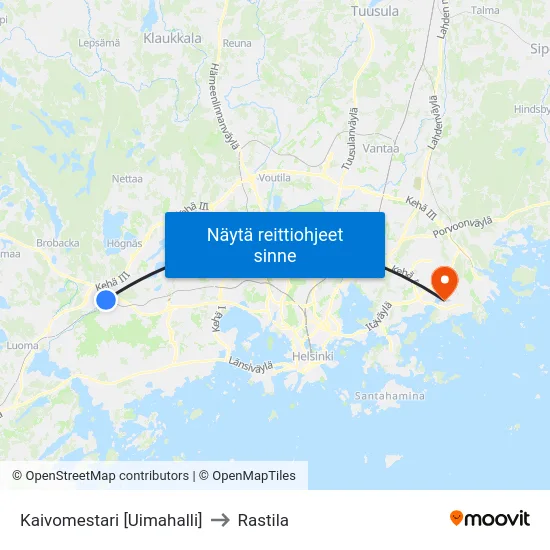 Kaivomestari [Uimahalli] to Rastila map