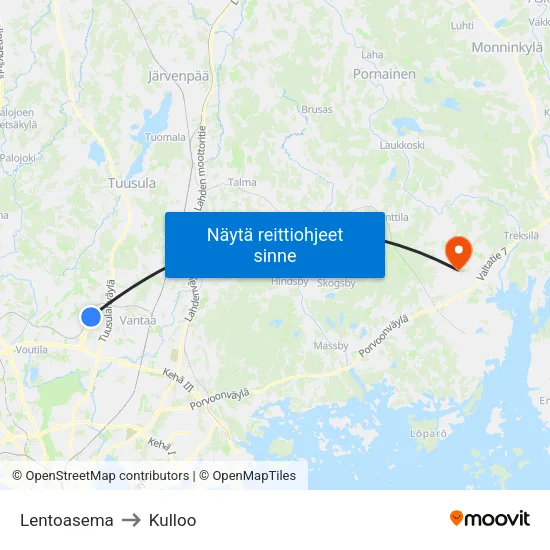 Lentoasema to Kulloo map