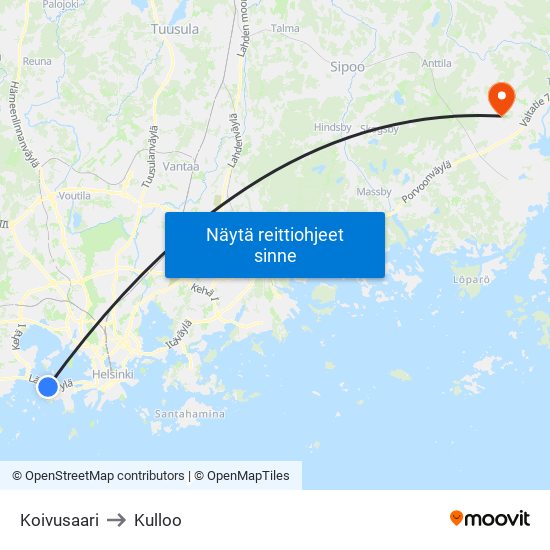 Koivusaari to Kulloo map