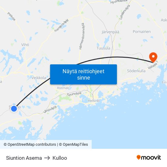 Siuntion Asema to Kulloo map
