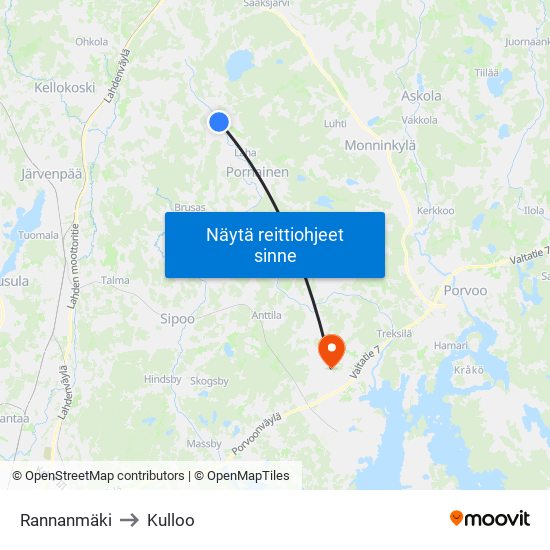 Rannanmäki to Kulloo map