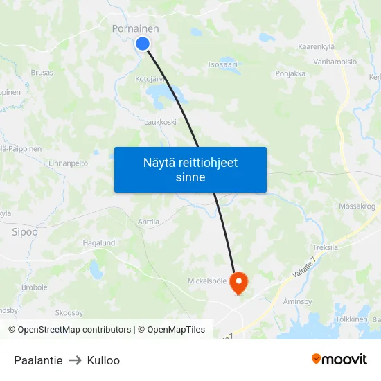 Paalantie to Kulloo map