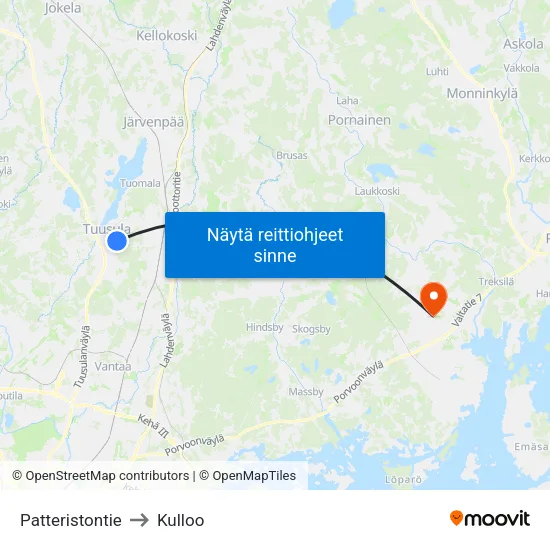 Patteristontie to Kulloo map