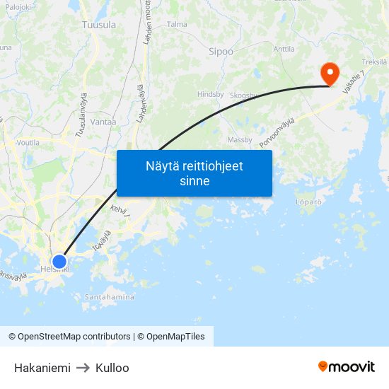 Hakaniemi to Kulloo map