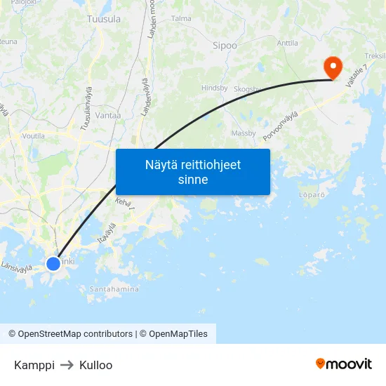 Kamppi to Kulloo map