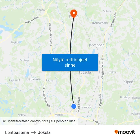 Lentoasema to Jokela map