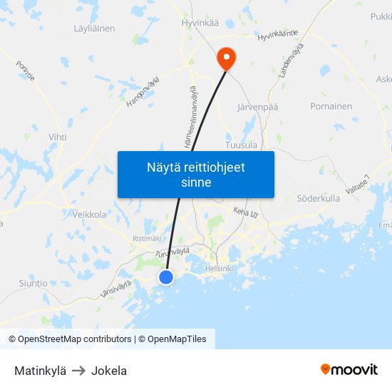 Matinkylä to Jokela map