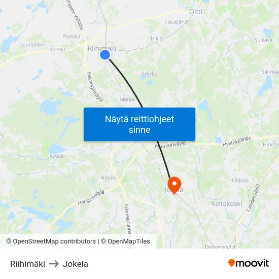 Riihimäki to Jokela map