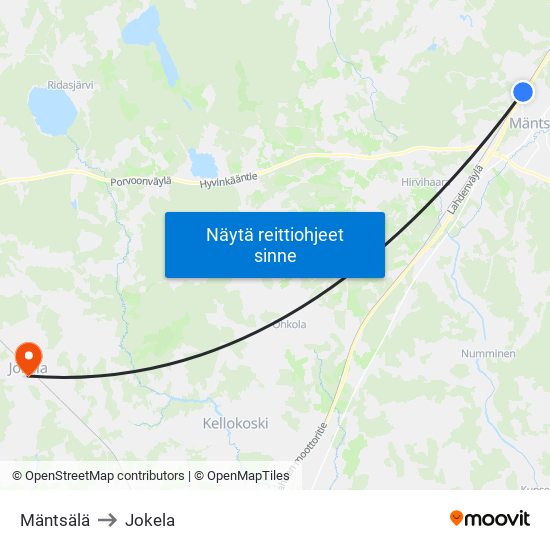 Mäntsälä to Jokela map