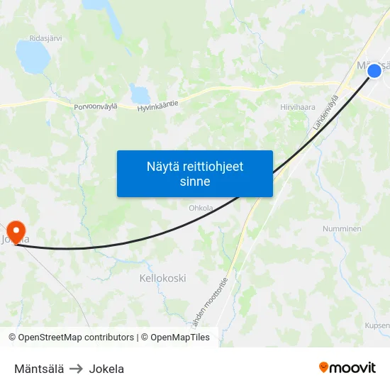 Mäntsälä to Jokela map