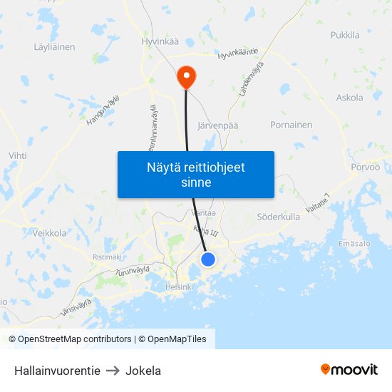 Hallainvuorentie to Jokela map