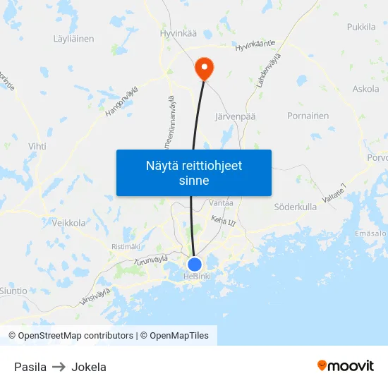Pasila to Jokela map