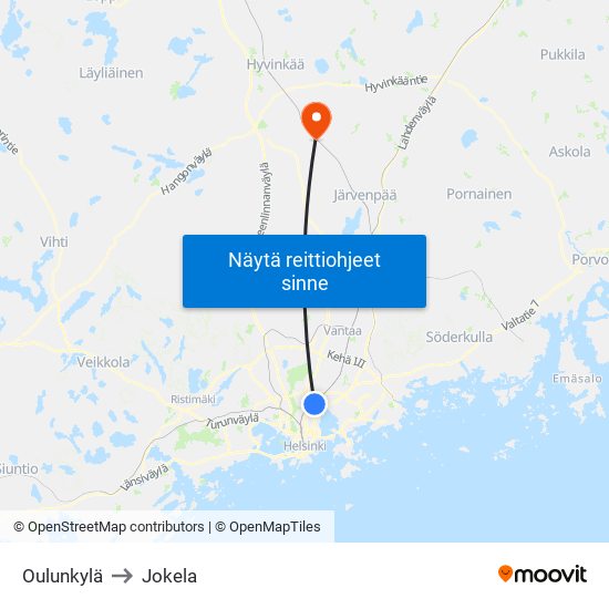 Oulunkylä to Jokela map