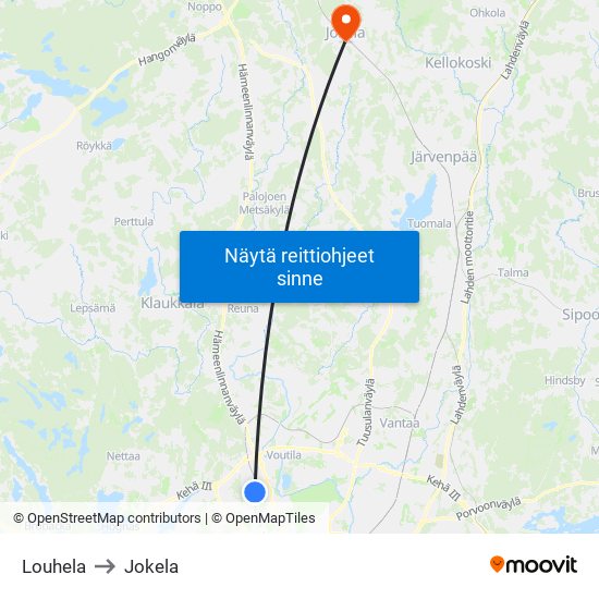 Louhela to Jokela map