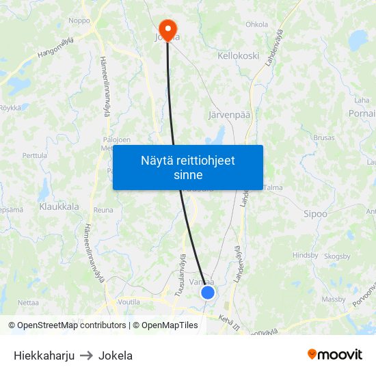 Hiekkaharju to Jokela map