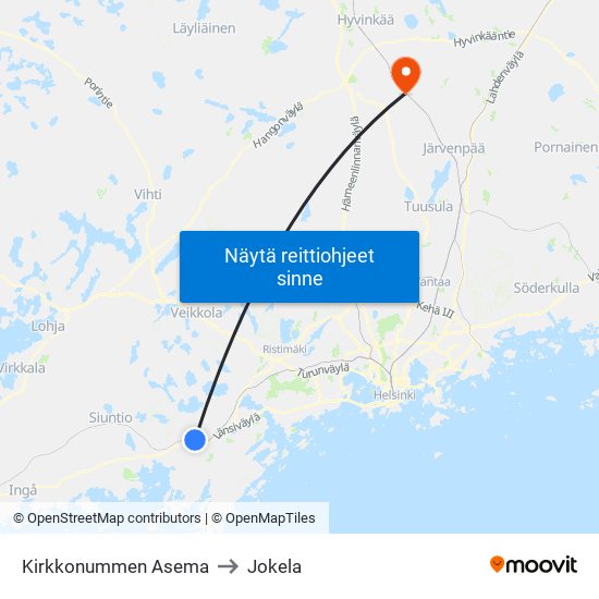 Kirkkonummen Asema to Jokela map