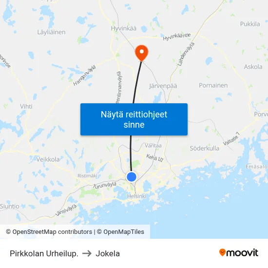 Pirkkolan Urheilup. to Jokela map